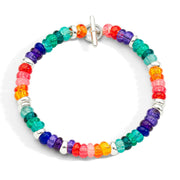 Bracciale Rondelle DoDo in argento 925 e plastica riciclata multicolore, con chiusura t-bar e moduli circolari mobili, edizione limitata.